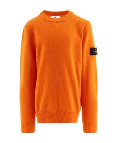Stone Island Logo-patch Crew Neck Sweater In Orange
