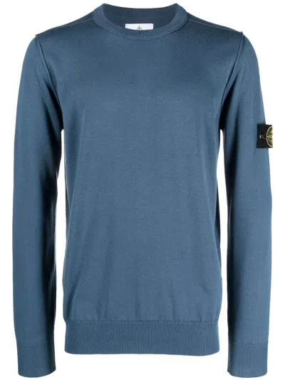 Stone Island Logo-patch Crew Neck Sweatshirt In Blau