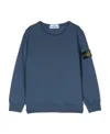 Stone Island Long-sleeved Crew-neck Sweater In Wool Blend With Badge On The Left Sleeve In Blue