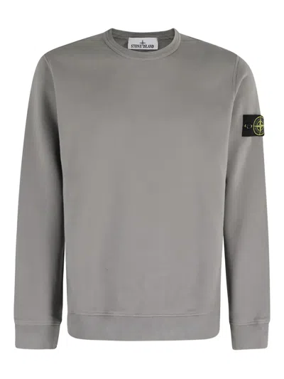 Stone Island Crewneck Cotton Sweatshirt With Compass Logo In Gray