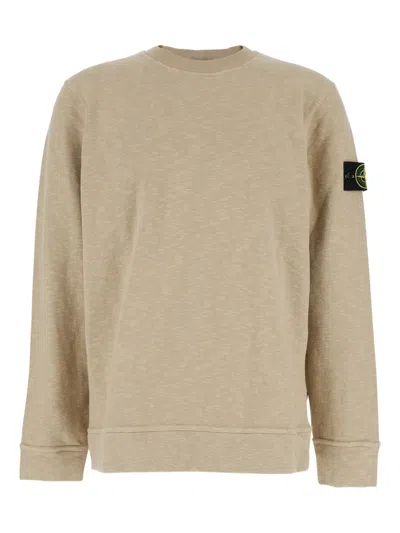 Stone Island Crew Neck Long Sleeve Sweatshirt With Ribbed Cuffs And Hem In Neutral