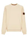 Stone Island Compass Patch Rib Virgin Wool Crewneck Sweater In Neutral