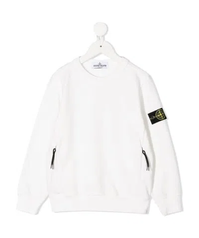 Stone Island Logo Patch Crew Neck Sweatshirt In White