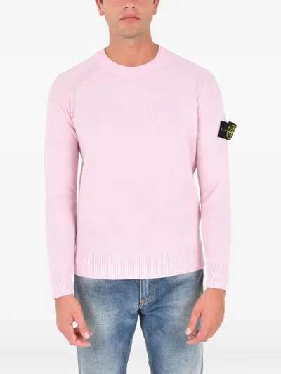 Stone Island Logo-patch Crew-neck Wool Sweater In Pink