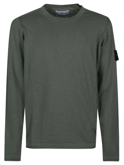 Stone Island Logo Patch Crewneck Jumper In Green