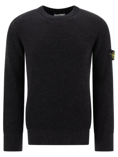 Stone Island Logo Patch Crewneck Jumper In Grey