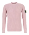 Stone Island Ribbed Texture Long Sleeve Wool Sweater In Pink