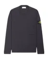 Stone Island Brushed Organic Cotton Fleece Sweatshirt With Ribbed Inserts In Blue
