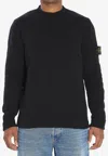 Stone Island Ribbed-knit Virgin Wool Sweater With Signature Patch In Blue