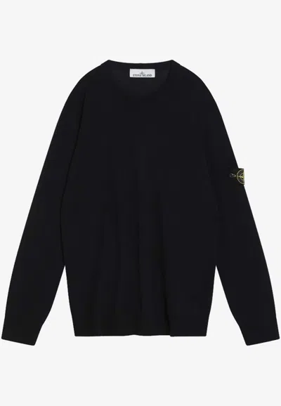 Stone Island Logo Patch Crewneck Sweater In Black