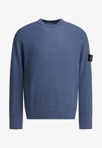 Stone Island Logo Patch Crewneck Sweater In Blue