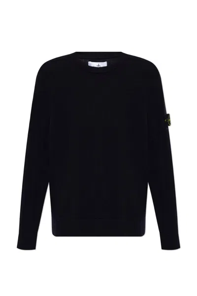 Stone Island Logo Patch Detail Crewneck Sweater In Navy