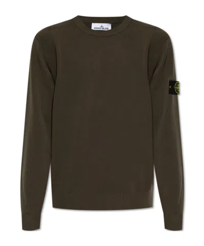 Stone Island Logo Patch Crewneck Sweatshirt In Green