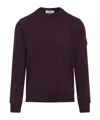 Stone Island Crew Neck Wool Sweater With Ribbed Texture In Burgundy