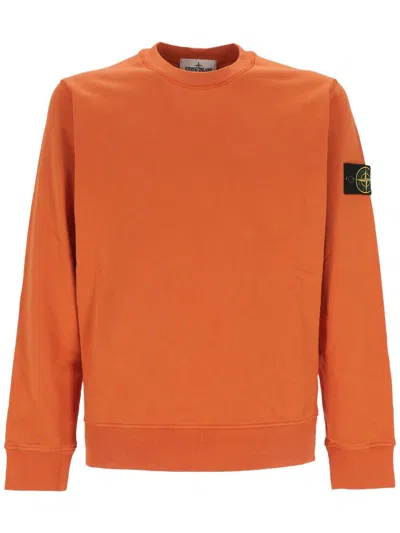 Stone Island Logo Patch Crewneck Sweatshirt In Orange
