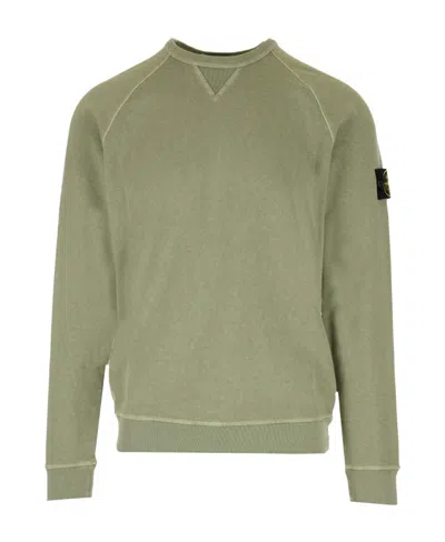 Stone Island Logo Patch Crewneck Sweatshirt In Green