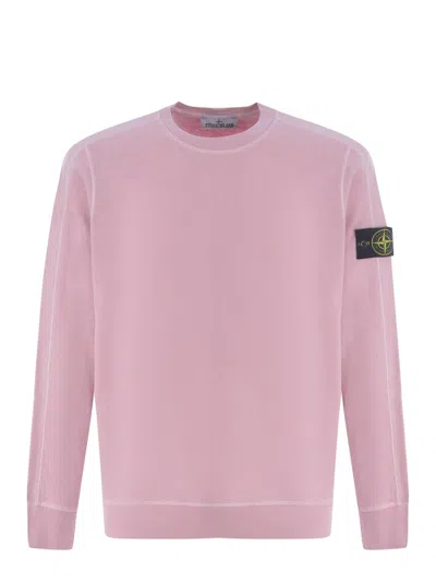 Stone Island Logo Patch Crewneck Sweatshirt In Pink