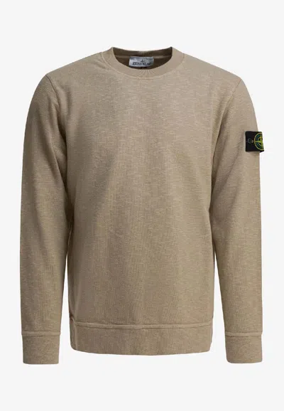 Stone Island Logo Patch Crewneck Sweatshirt In Brown