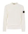 Stone Island Ribbed Crew-neck Cotton Sweater With Long Sleeves In White