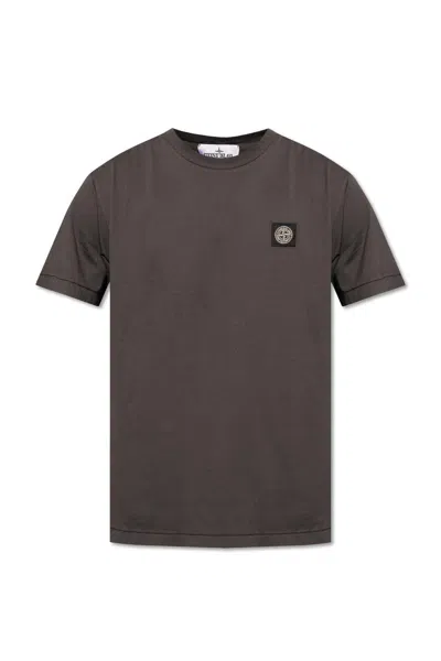 Stone Island Logo Patch Crewneck T-shirt In Anthracite