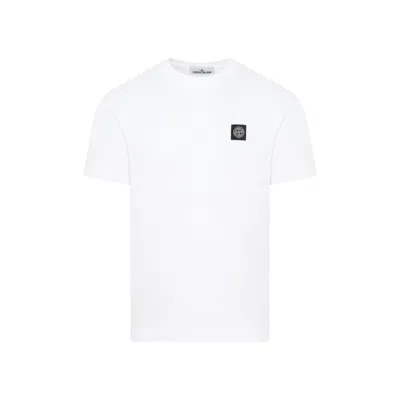 Stone Island Logo Patch Crewneck T-shirt In Bianco
