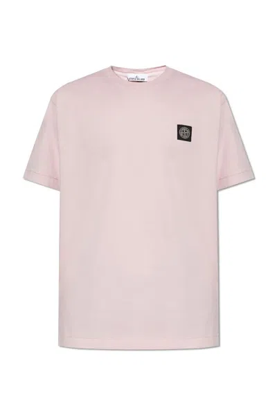 Stone Island Logo Patch Crewneck T-shirt In Pink