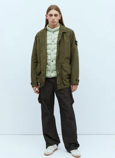Stone Island Logo Patch Double Jacket In Green