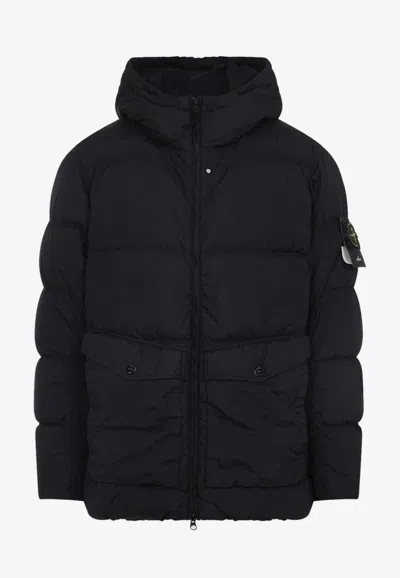 Stone Island Logo-patch Down Jacket In Black