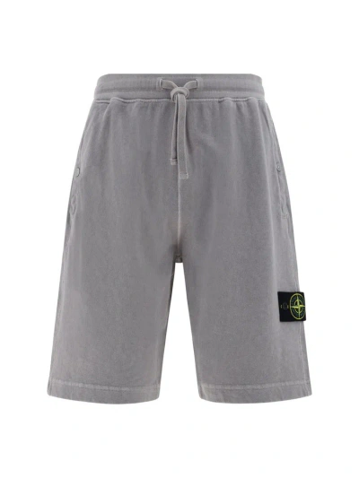 Stone Island Logo Patch Drawstring Bermuda Shorts In Polvere