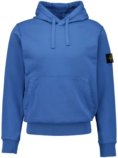 Stone Island Logo Patch Drawstring Hoodie In Avion Blue