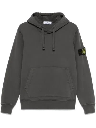 Stone Island Logo-patch Drawstring Hoodie In Grey