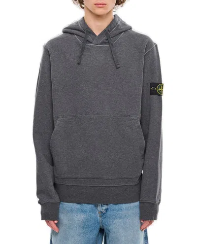 Stone Island Logo Patch Drawstring Hoodie In Grey