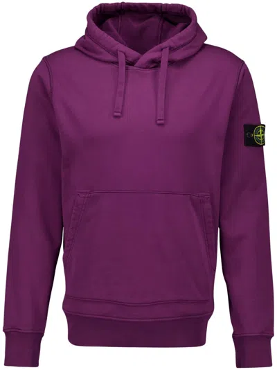 Stone Island Logo Patch Drawstring Hoodie In Violett