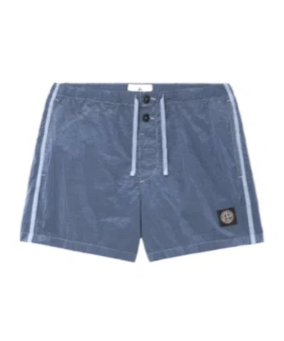 Stone Island Logo Patch Drawstring Shorts In Blue