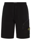 Stone Island Blue Shorts With Elastic Drawstring Waist And Logo Patch On The Front In Cotton Man In Nero