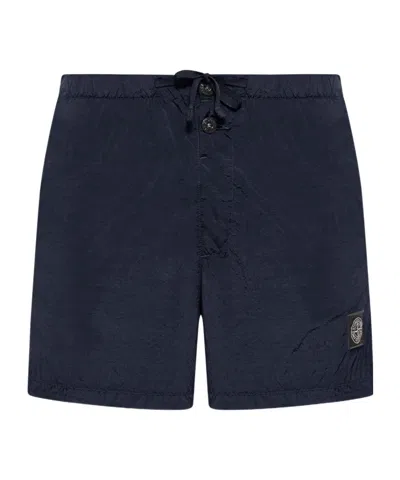 Stone Island Logo Patch Drawstring Swim Shorts In Blue