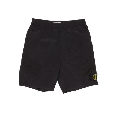 Stone Island Logo Patch Elasticated Waist Shorts In Black