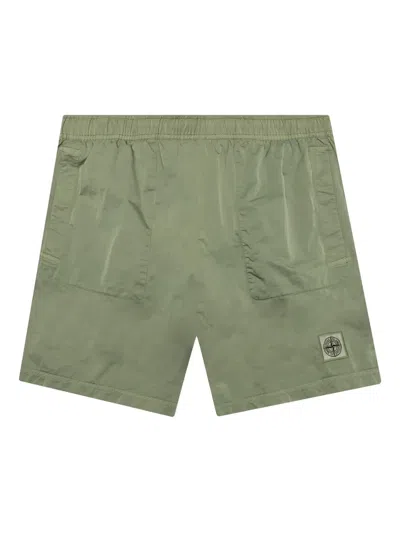 Stone Island Logo-patch Elasticated-waist Swim Shorts In Green