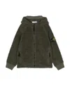 Stone Island Logo-patch Fleece Hooded Jacket In Green