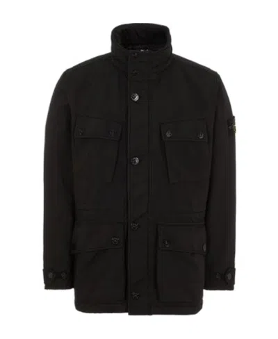 Stone Island Logo-patch Funnel Neck Coat In Black