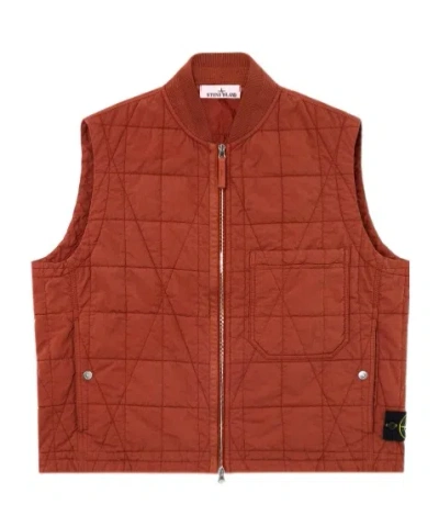 Stone Island Quilted Vest With Resin Coating And Anti-drop In Red