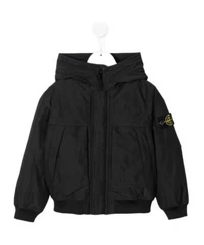 Stone Island Logo-patch Hooded Down Jacket In Blue