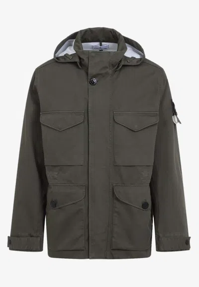 Stone Island Logo Patch Hooded Field Jacket In Green