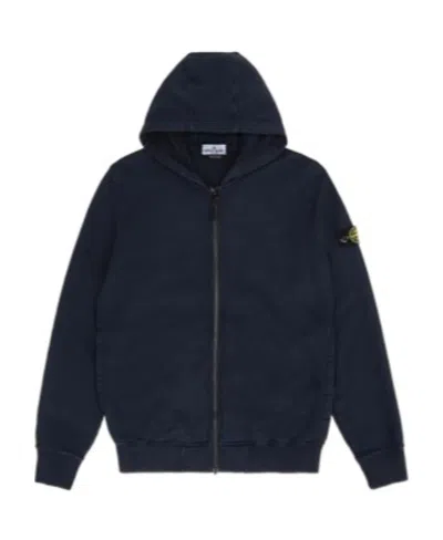 Stone Island Logo Patch Hooded Hoodie In Blue