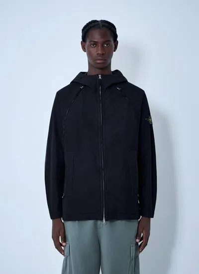 Stone Island Logo Patch Hooded Jacket In Blue