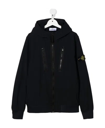 Stone Island Crinkled-finish Hooded Jacket In Blue