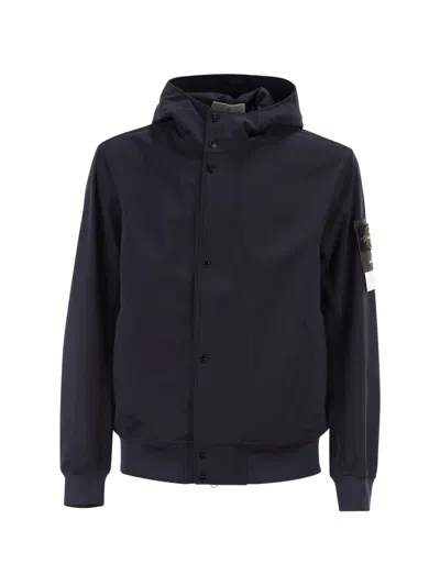Stone Island Jacket With Hood And Water And Wind Resistant Membrane In Blue