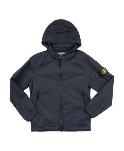 Stone Island Logo-patch Hooded Jacket In Blue