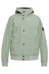 Stone Island Hooded Coat With Button Closure And Ribbed Hem In Green
