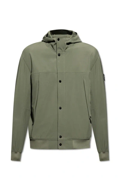 Stone Island Logo Patch Hooded Jacket In Green